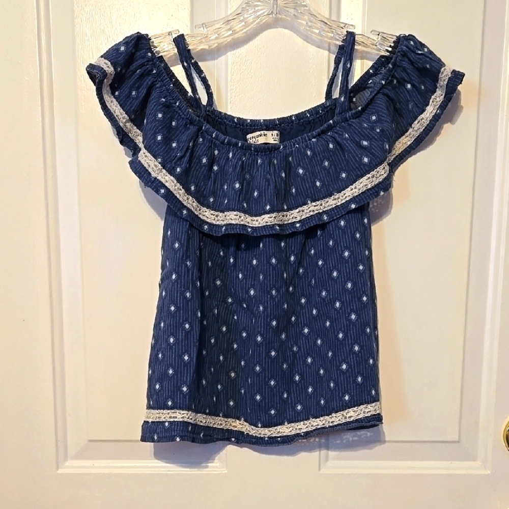 Abercrombie Kids, Top, Shirt, Off The Shoulder, Child's 9/10, Lace Trim, Blue